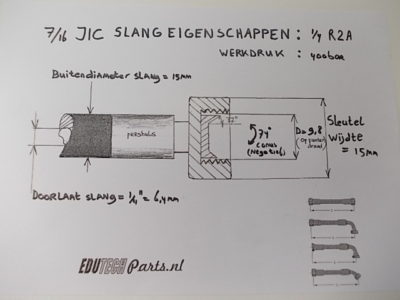 Hydrauliekslang Compleet 1/4 slang 7/16 JIC wartelkoppelingen - Afbeelding 2